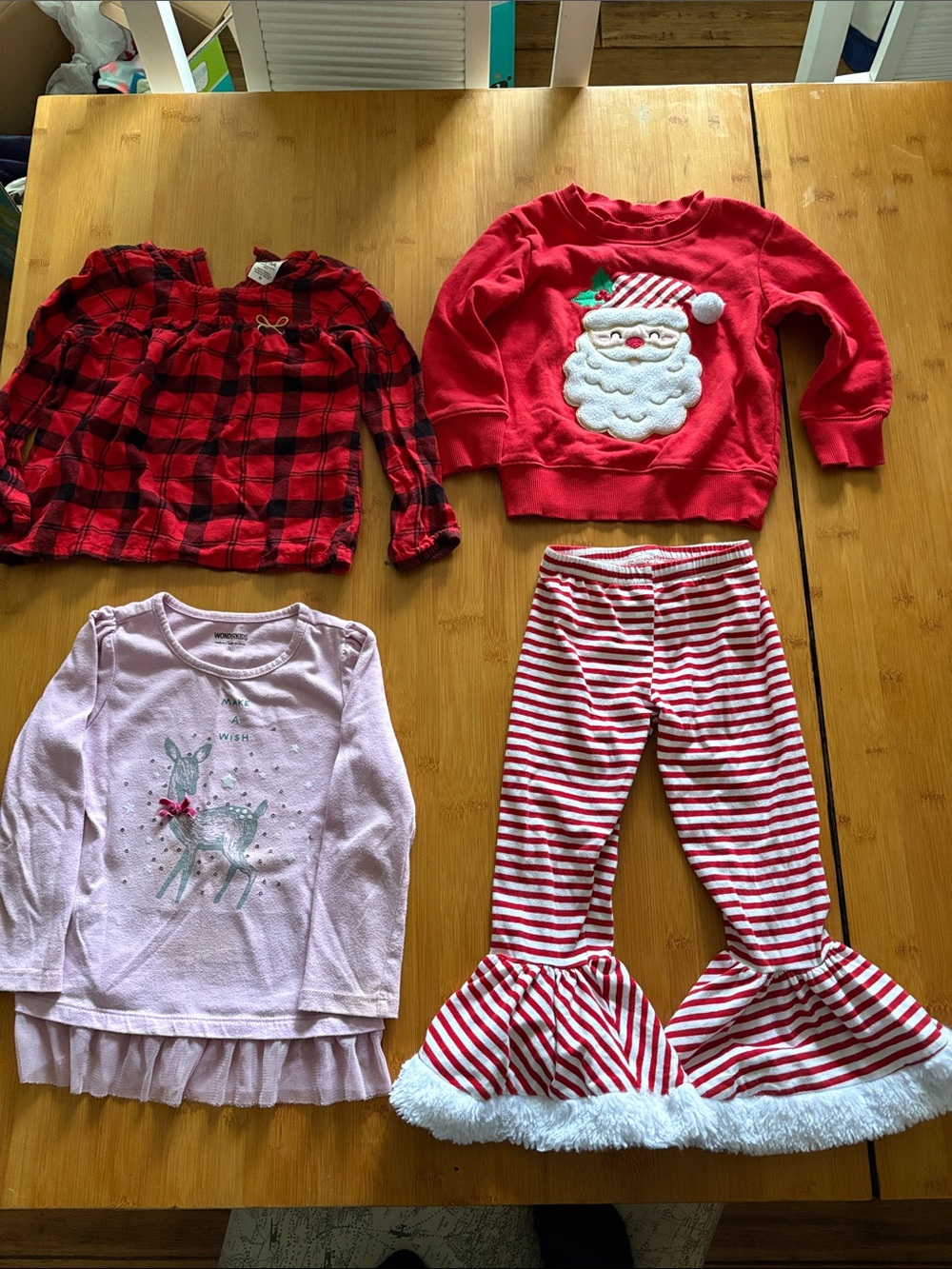 Red Santa Sweatshirt & Red-White Stripe Bell-Bottom Bundle 3T